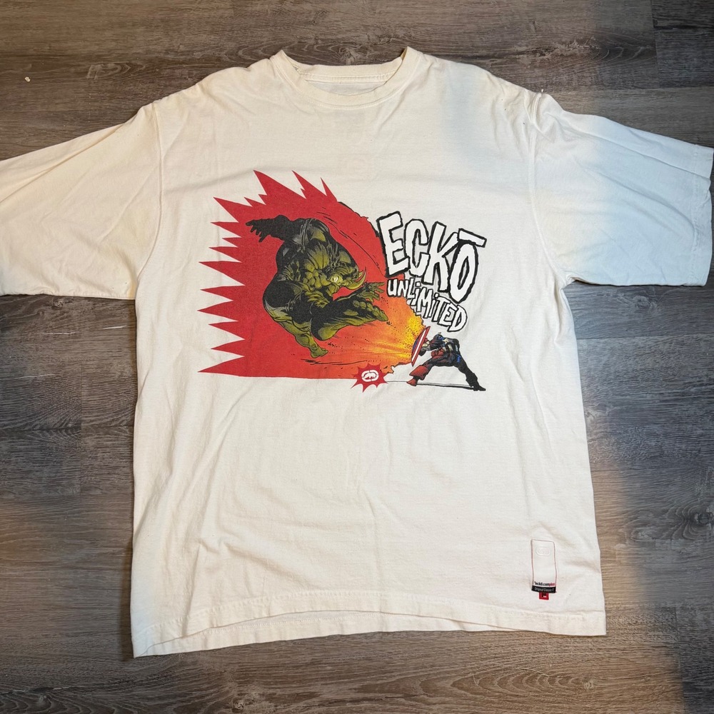 Vintage Ecko Unltd Marvel Rhino vs Captain America Shirt XL White Y2K Streetwear